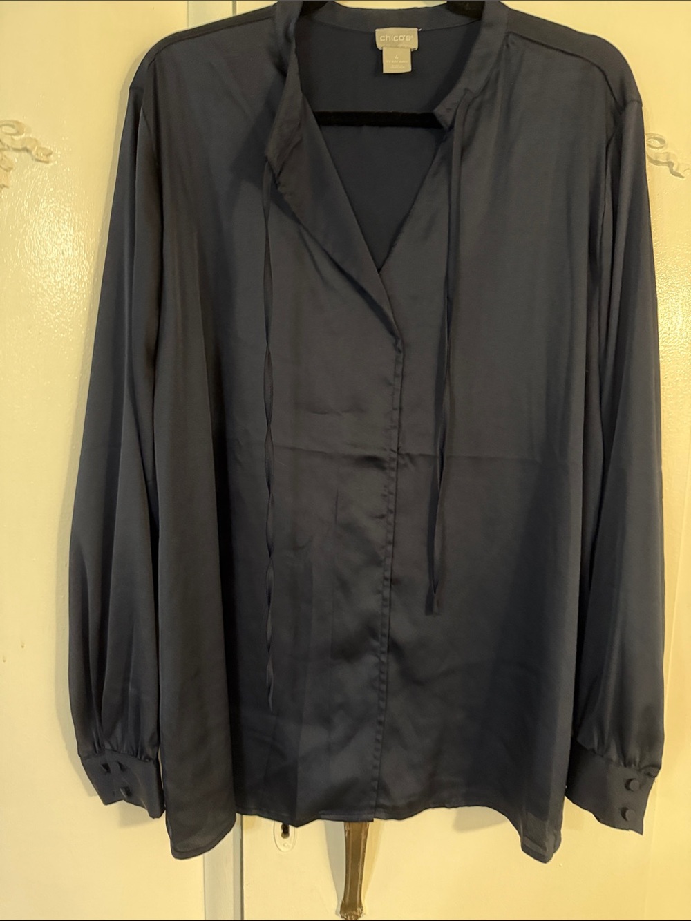 Chico's Navy Tie-Detail Long-Sleeve Blouse SZ 4 (20-22)